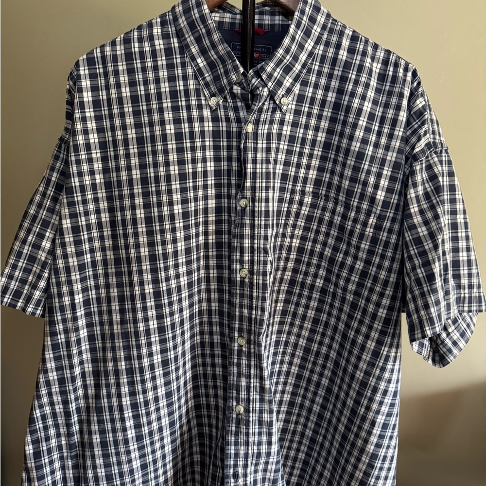 Mens Wrangler Short Sleeve Button Down Shirt Cool River Cotton Blue Plaid